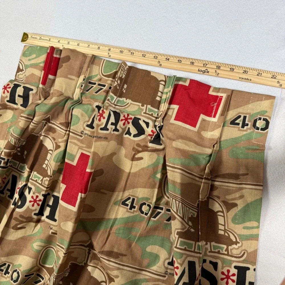 Vintage MASH 4077th Camouflage Curtains 4 Panels Red Cross Helicopter 58x35